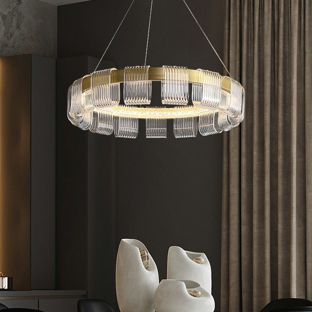 Evette Modern Acrylic Ring Pendant Light, White/Gold - Lumpaz