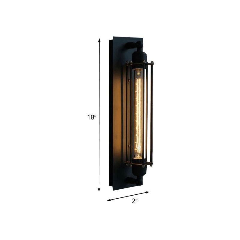 Orr Industial Rectangular Metal/Glass Wall Lamp, Black - Lumpaz