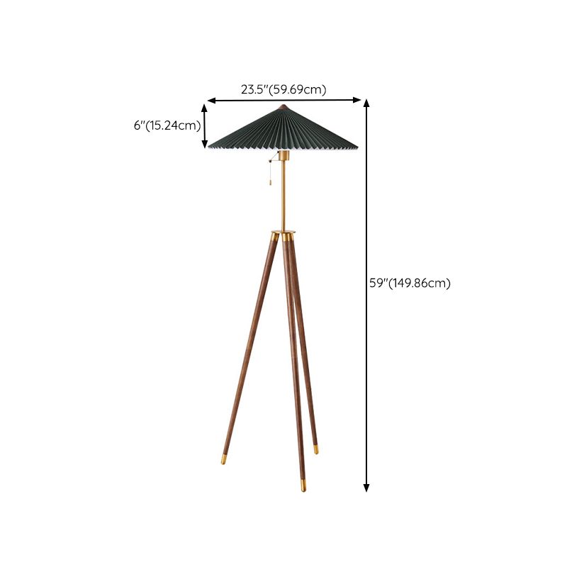 Ozawa Modern Pleated Tripod Wood Fabric Floor Lamp - Lumpaz