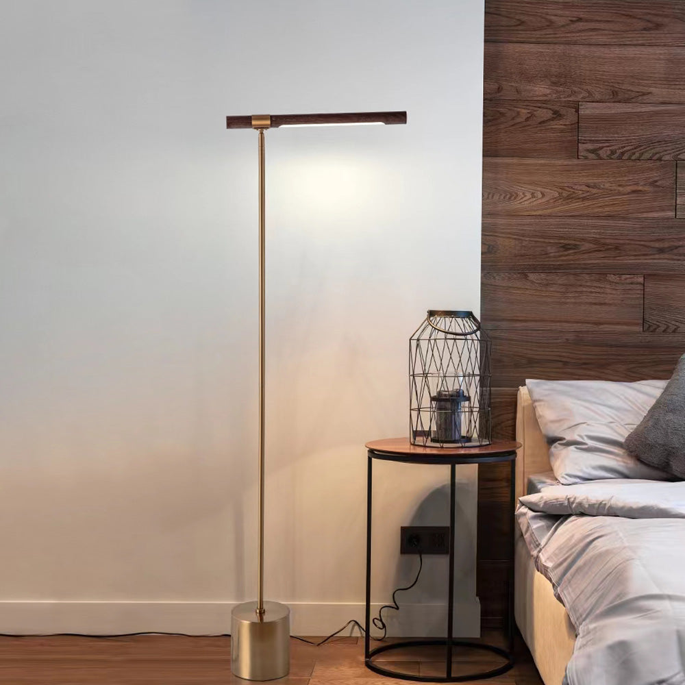 Edge Floor Lamp Linear Minimalist, Metal/Wood, Gold, Living Room - Lumpaz
