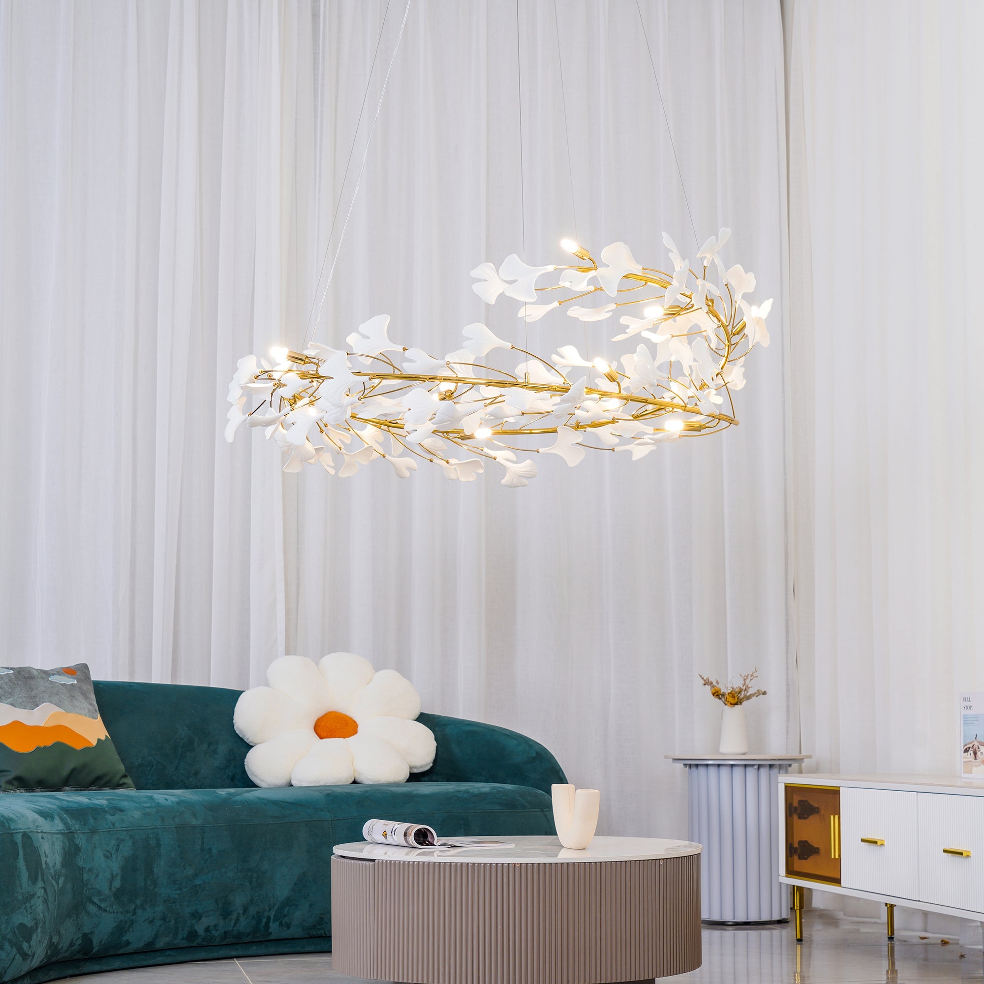 Olivia GinkLuxe Modern Golden LED Chandelier, Metal & Ceramic - Lumpaz