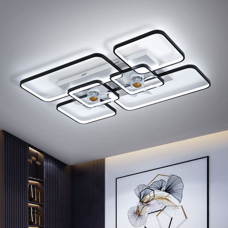 Lacey Rectangular Ceiling 2-Fans with Light, 2 Color, 18"/22"/36"/42" - Lumpaz