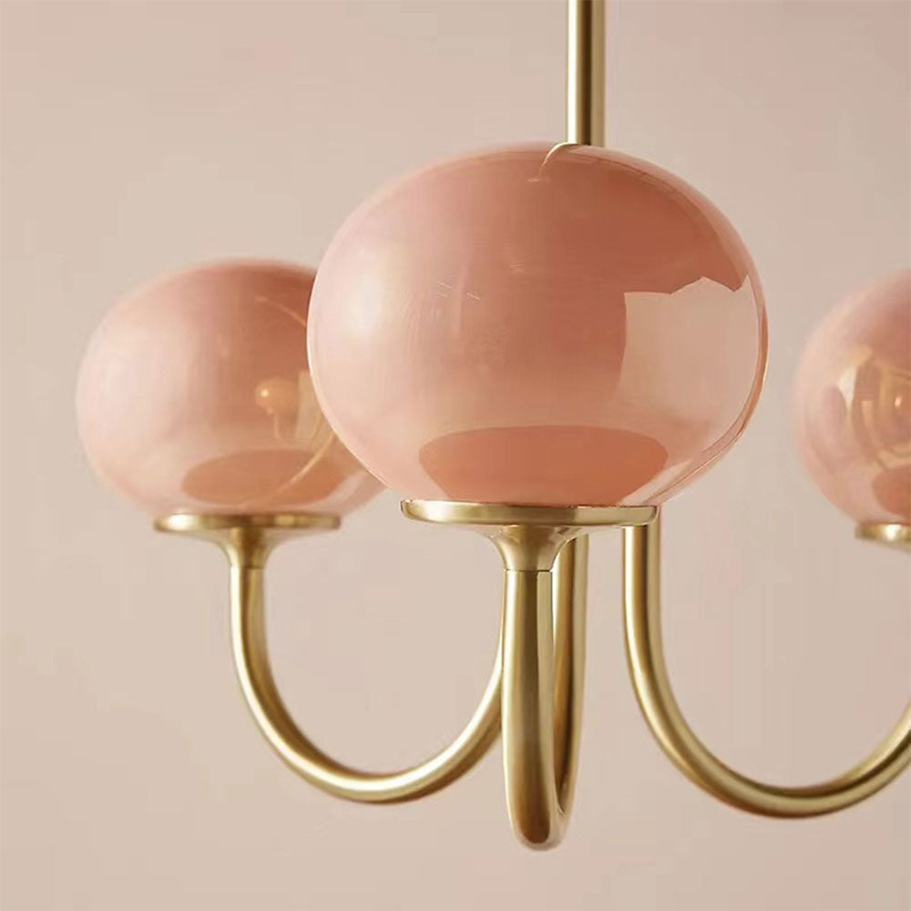 Hailie Retro Art Deco Globe Chandelier, White/Pink/Beige - Lumpaz