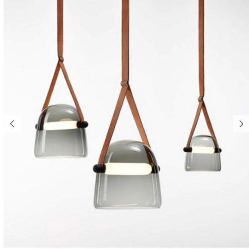 Modern Nordic Leather/Glass Pendant Light Gray/White Bedroom - Lumpaz