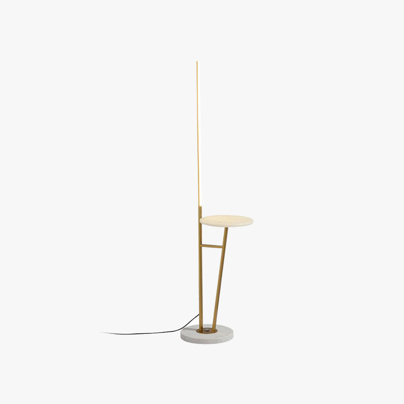 Edge Linear Floor Lamp With Table, Metal, Black/White/Gold - Lumpaz