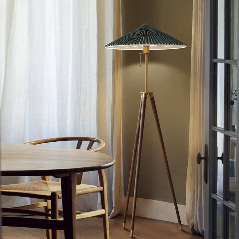 Ozawa Modern Pleated Tripod Wood Fabric Floor Lamp - Lumpaz