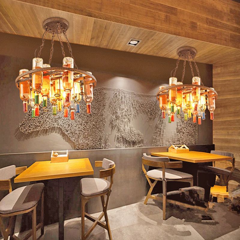 Hailie Antique Wine Bottle Metal/Glass Colorful Pendant Light - Lumpaz