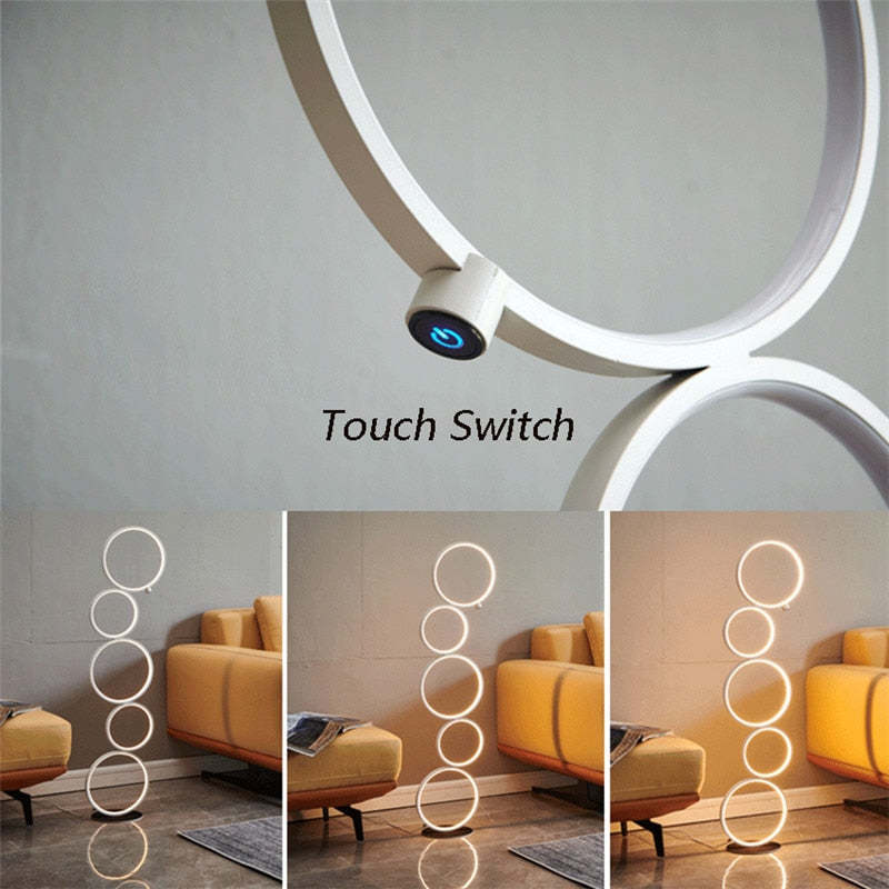 Arisha Floor Lamp Multi-ring Modern, Metal/Silicon, White/Black, Bedside - Lumpaz