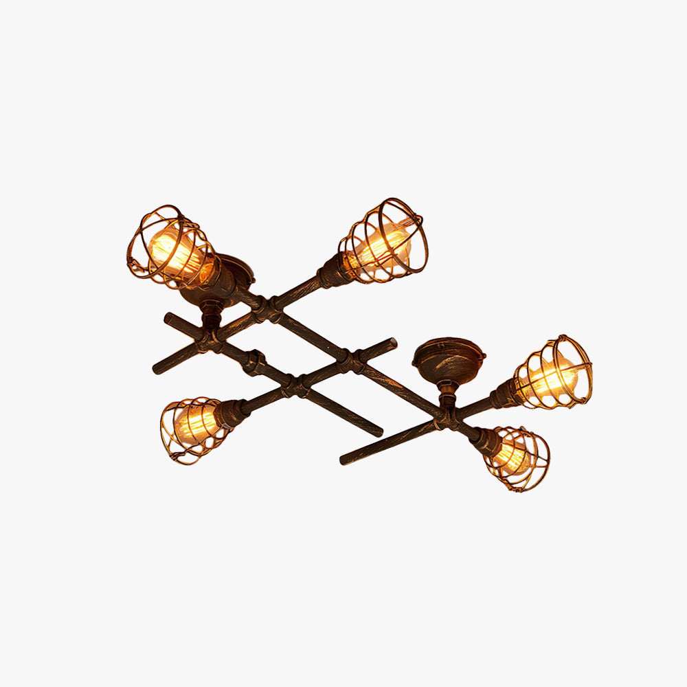 Alessio Industrial Metal Multi Flush Mount Ceiling Light, Brass - Lumpaz