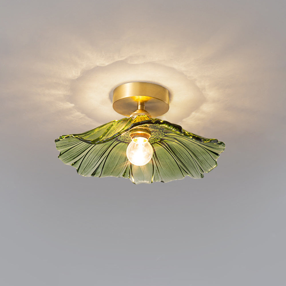 Carins Art Deco Flower Glass Flush Mount Ceiling Light Clear/Green - Lumpaz