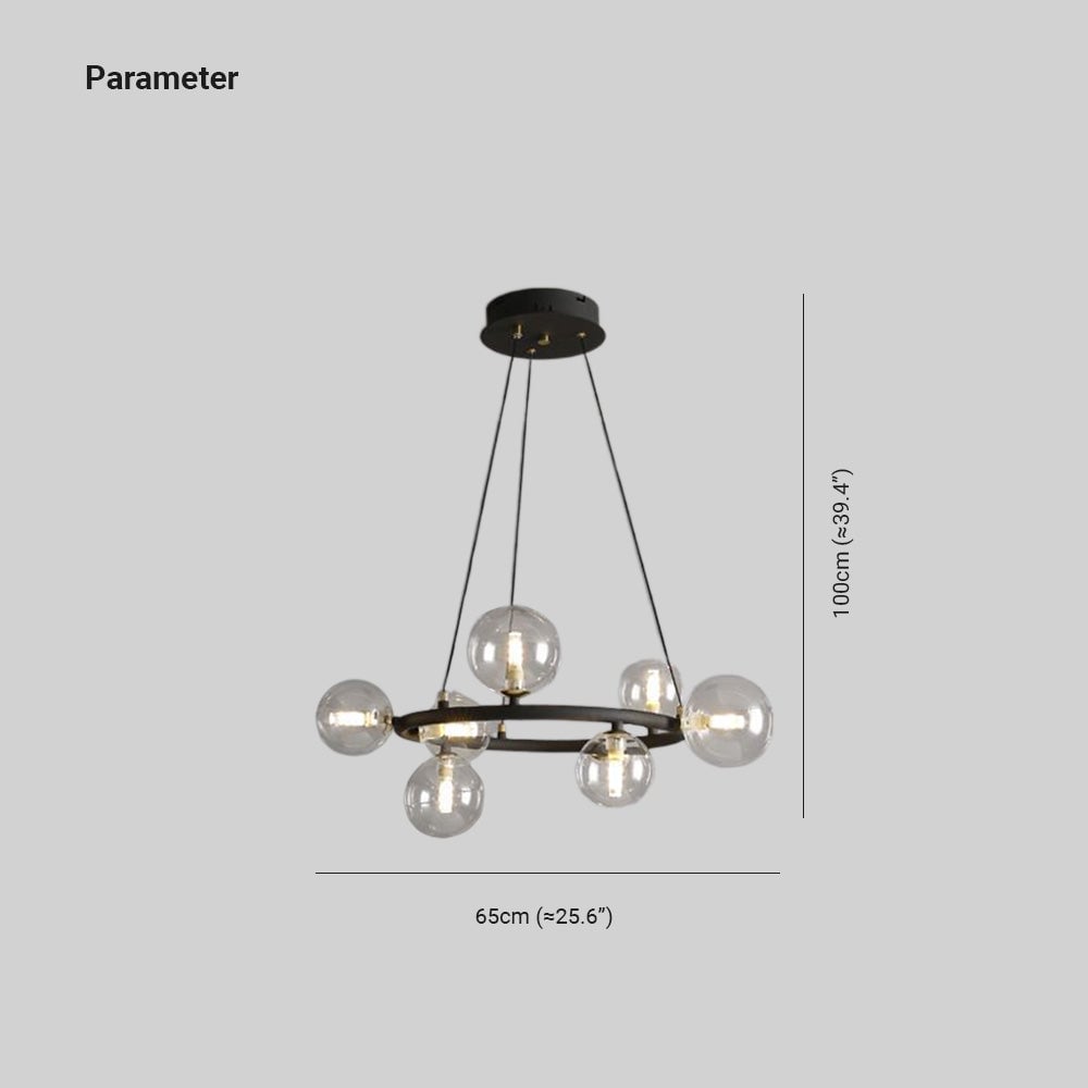 Valentina Modern Glass Globe Ring Chandelier, Gold/Black - Lumpaz