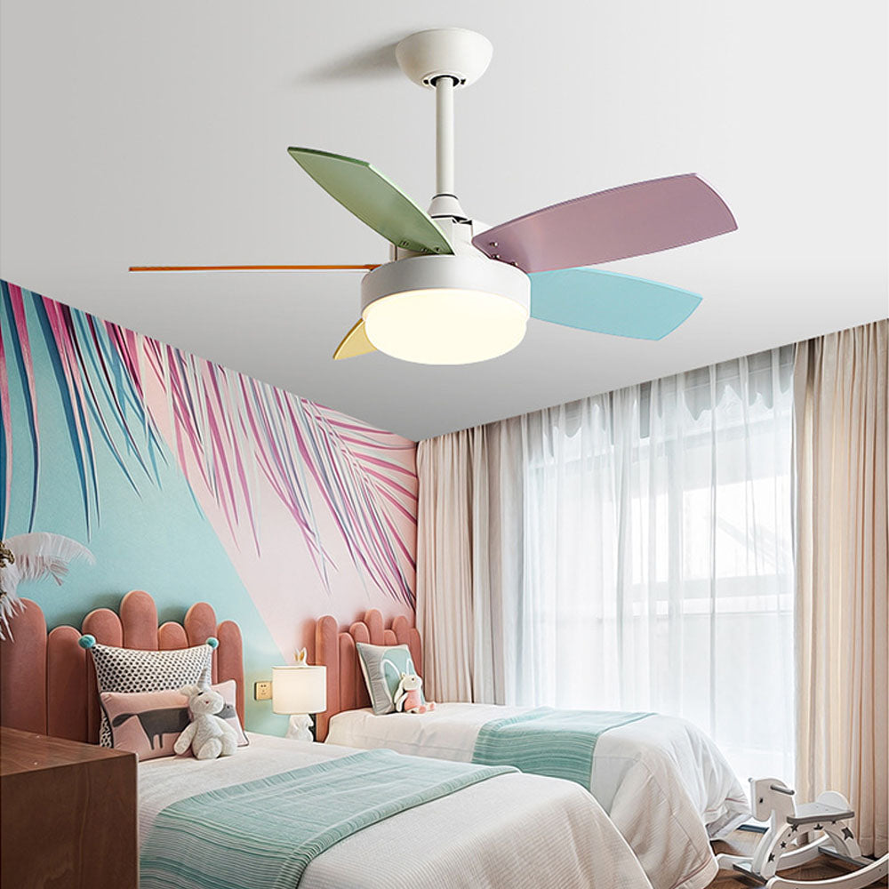 Morandi Modern 5-Blade Colorful DC Ceiling Fan with Light, LED, Summer, Bedroom - Lumpaz