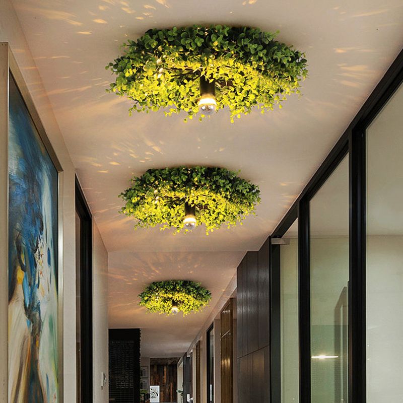 Nest Modern Plant Ceiling Light Green Metal/Glass Living Room - Lumpaz
