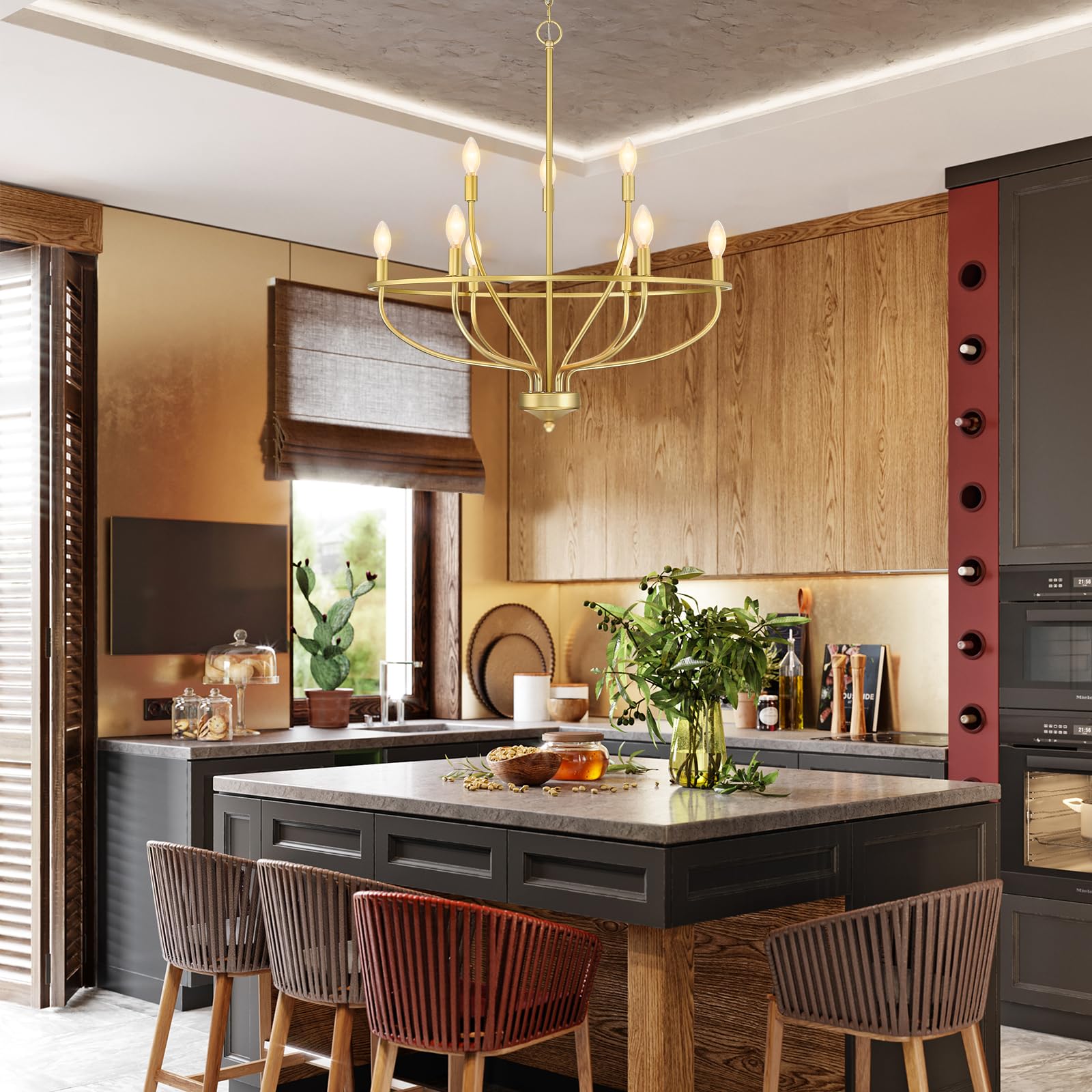 Silva Industrial Metal Candle Chandelier Black/Champagne Living Room/Bedroom - Lumpaz