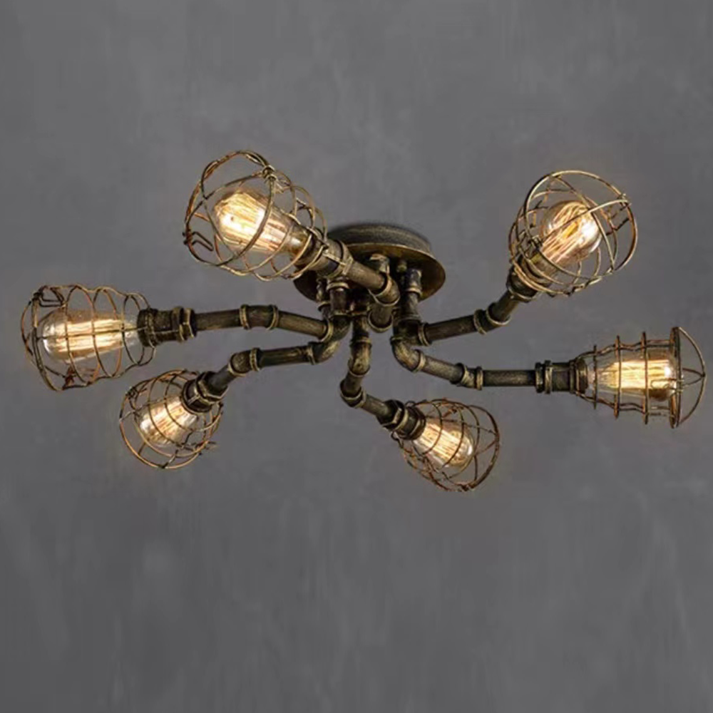 Alessio Industrial Flush Mount Ceiling Light, Black/Brass - Lumpaz