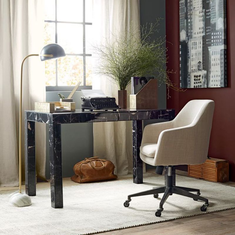 Eryn Floor Lamp Semi Circular Retro/Minimalist, Metal/Marble, Black, Bedroom - Lumpaz