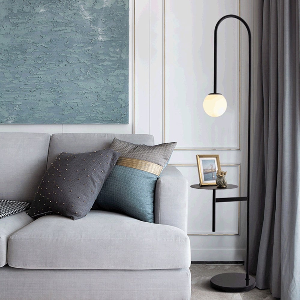 Valentina Minimalist Metal/Marble/Glass Floor Lamp With Table - Lumpaz