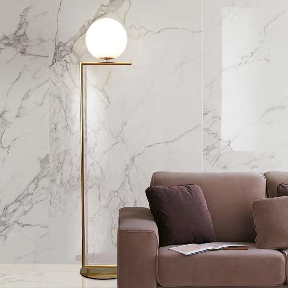 Valentina Modern Right Angle Globe Metal/Glass Standing Floor Lamp, Brass/Silver - Lumpaz