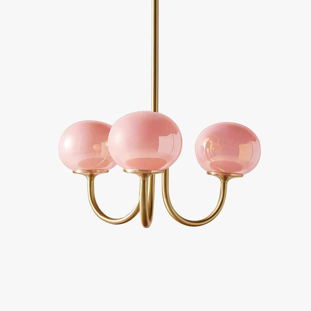 Hailie Retro Art Deco Globe Chandelier, White/Pink/Beige - Lumpaz