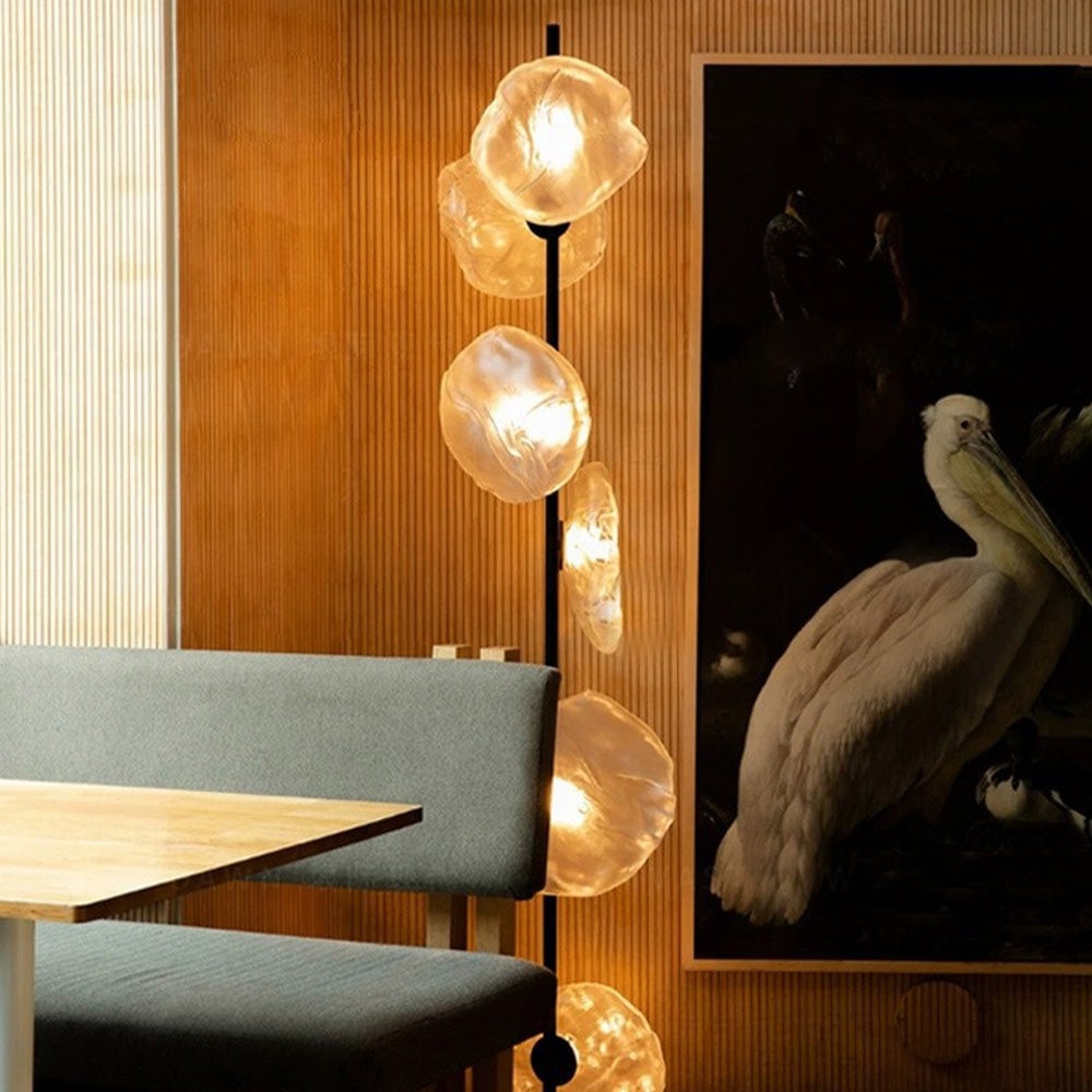 Byers Luxury Flower Metal/Glass Floor Lamp, Black/Gold/Gray - Lumpaz