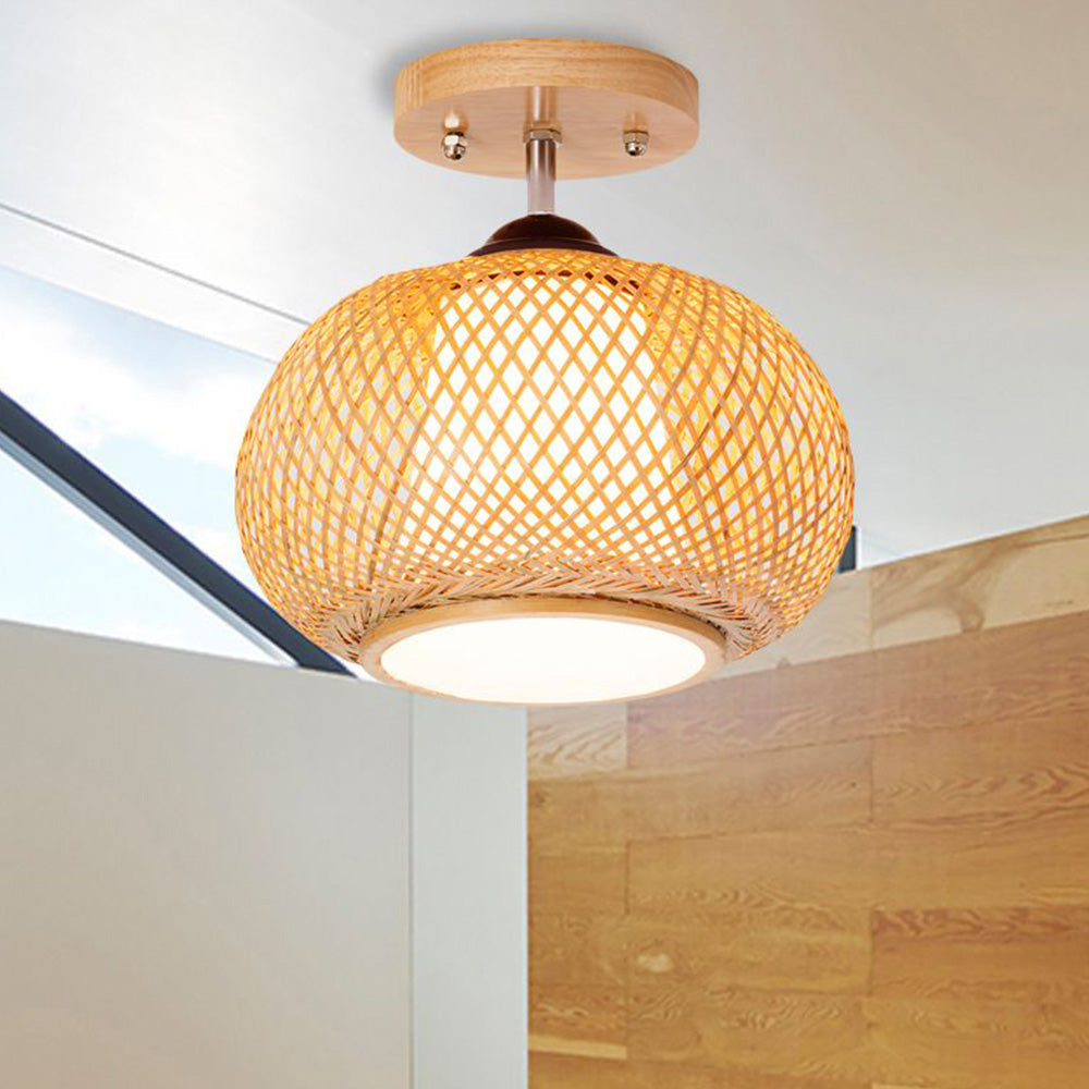 Muto Boho Flush Mount Rattan Ceiling Light, Living Room - Lumpaz