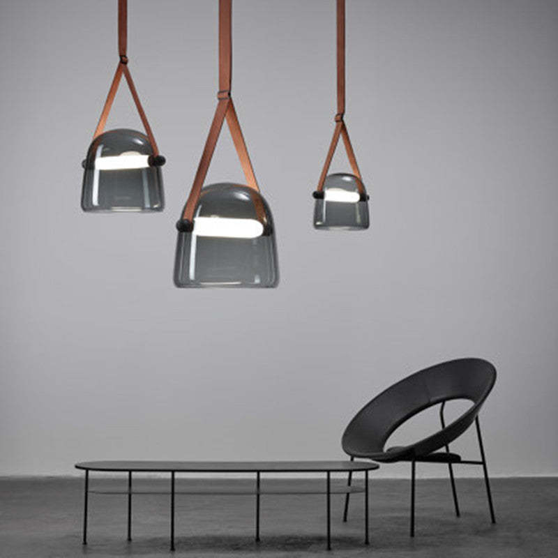 Modern Nordic Leather/Glass Pendant Light Gray/White Bedroom - Lumpaz