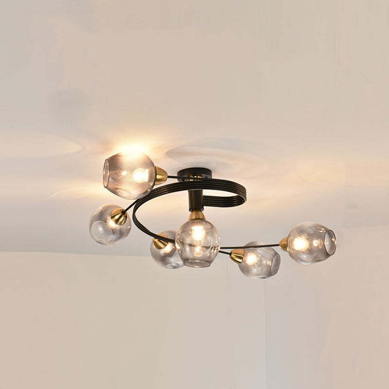 Valentina Flush Mount Ceiling Light, Glass, Black/Gold, Dining Room - Lumpaz