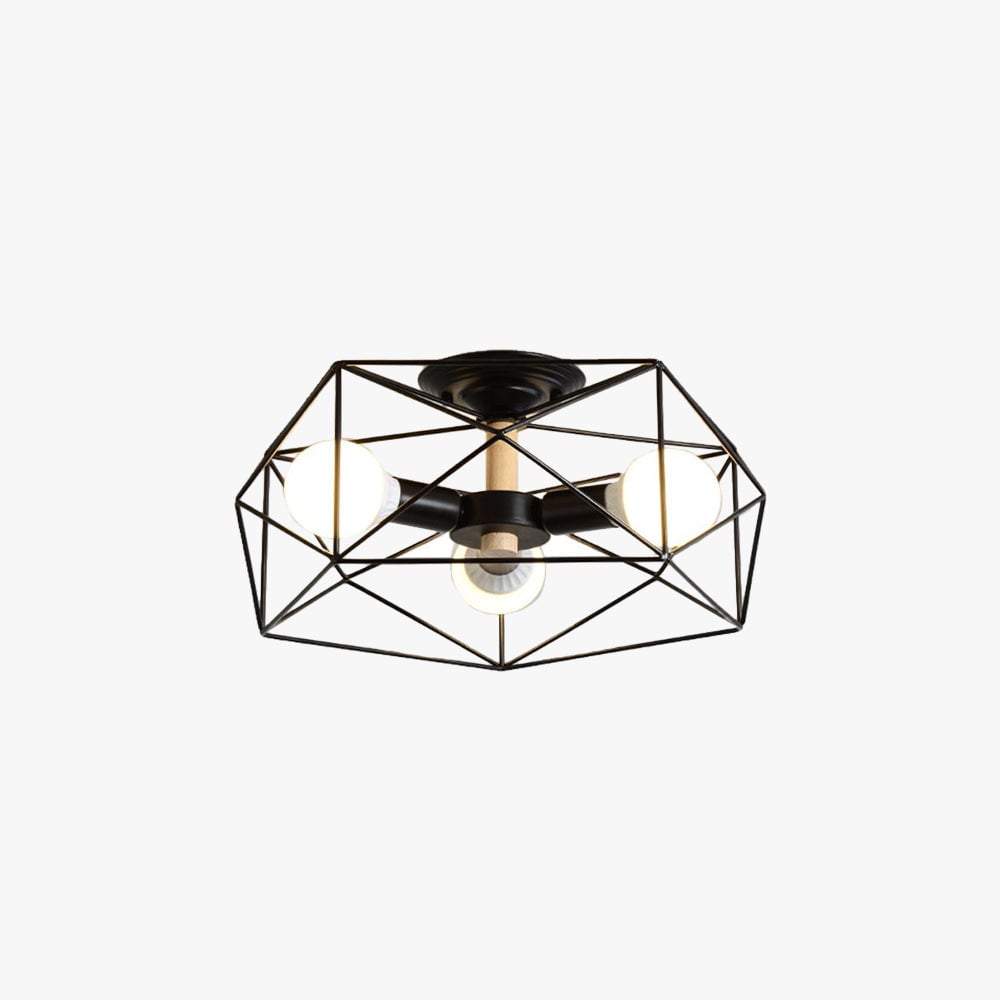 Cooley Modern Geometric Lantern Metal Flush Mount Ceiling Light, Black/White/Gold - Lumpaz