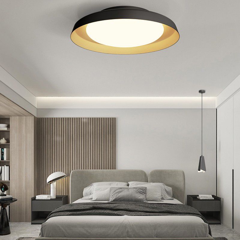 Carins Flush Mount Ceiling Light Round Retro, Metal/Acrylic, White/Black, Bedroom - Lumpaz