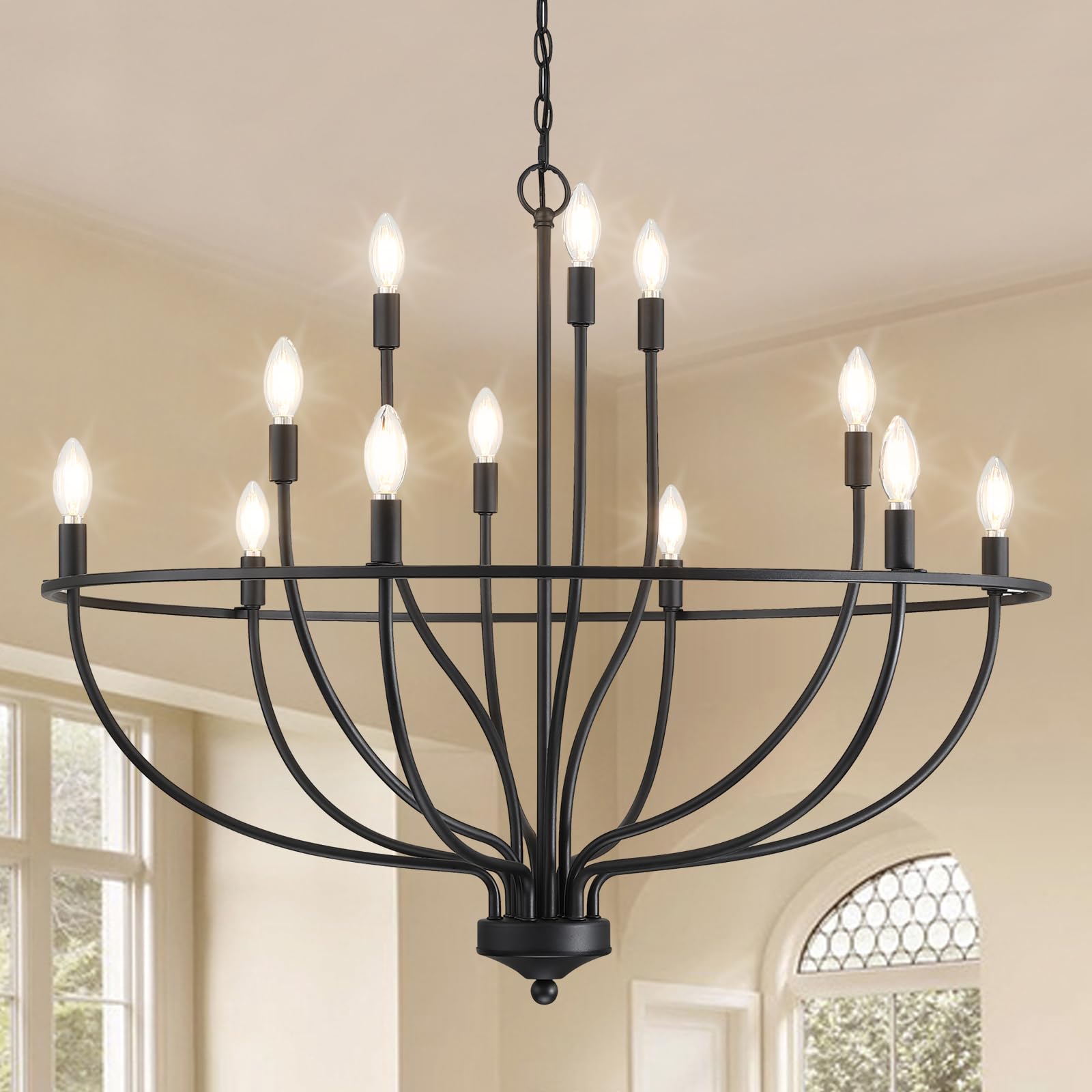 Silva Industrial Metal Candle Chandelier Black/Champagne Living Room/Bedroom - Lumpaz