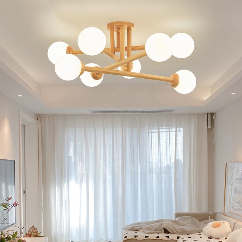 Ozawa Modern Globe Wood/Glass Flush Mount Ceiling Light - Lumpaz