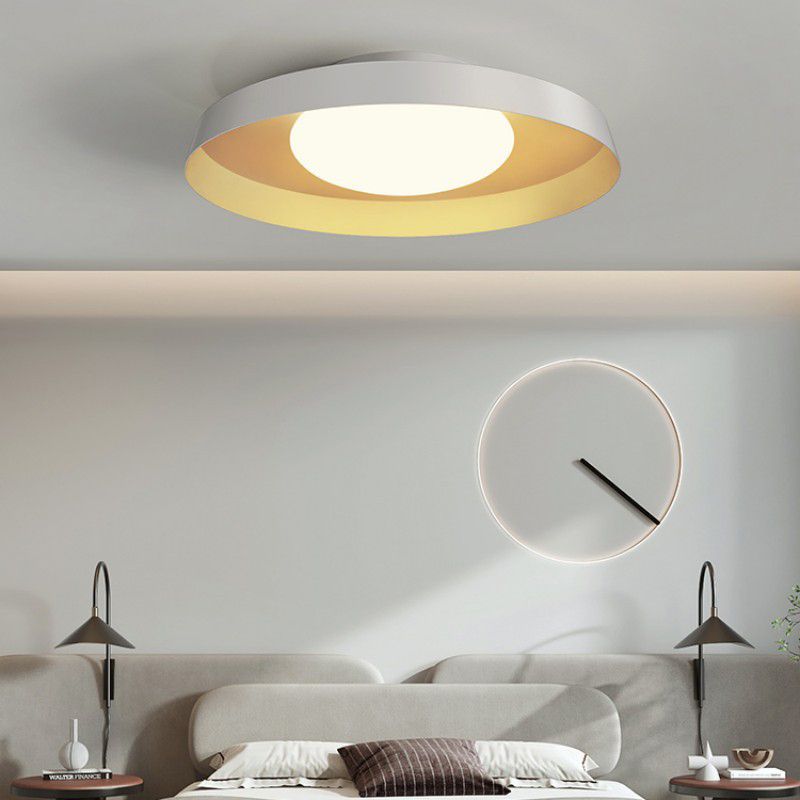 Carins Flush Mount Ceiling Light Round Retro, Metal/Acrylic, White/Black, Bedroom - Lumpaz