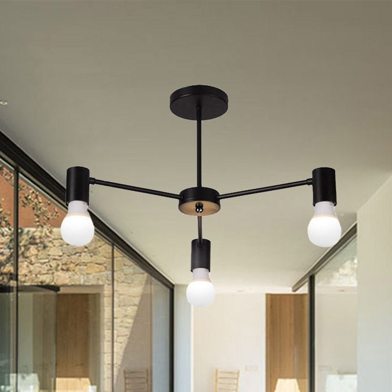 Valentina Industrial Semi Metal Flush Mount Ceiling Light, Black/White, Living Room - Lumpaz