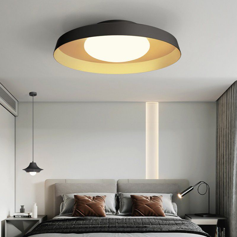 Carins Flush Mount Ceiling Light Round Retro, Metal/Acrylic, White/Black, Bedroom - Lumpaz
