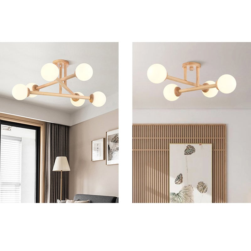 Ozawa Modern Globe Wood/Glass Flush Mount Ceiling Light - Lumpaz
