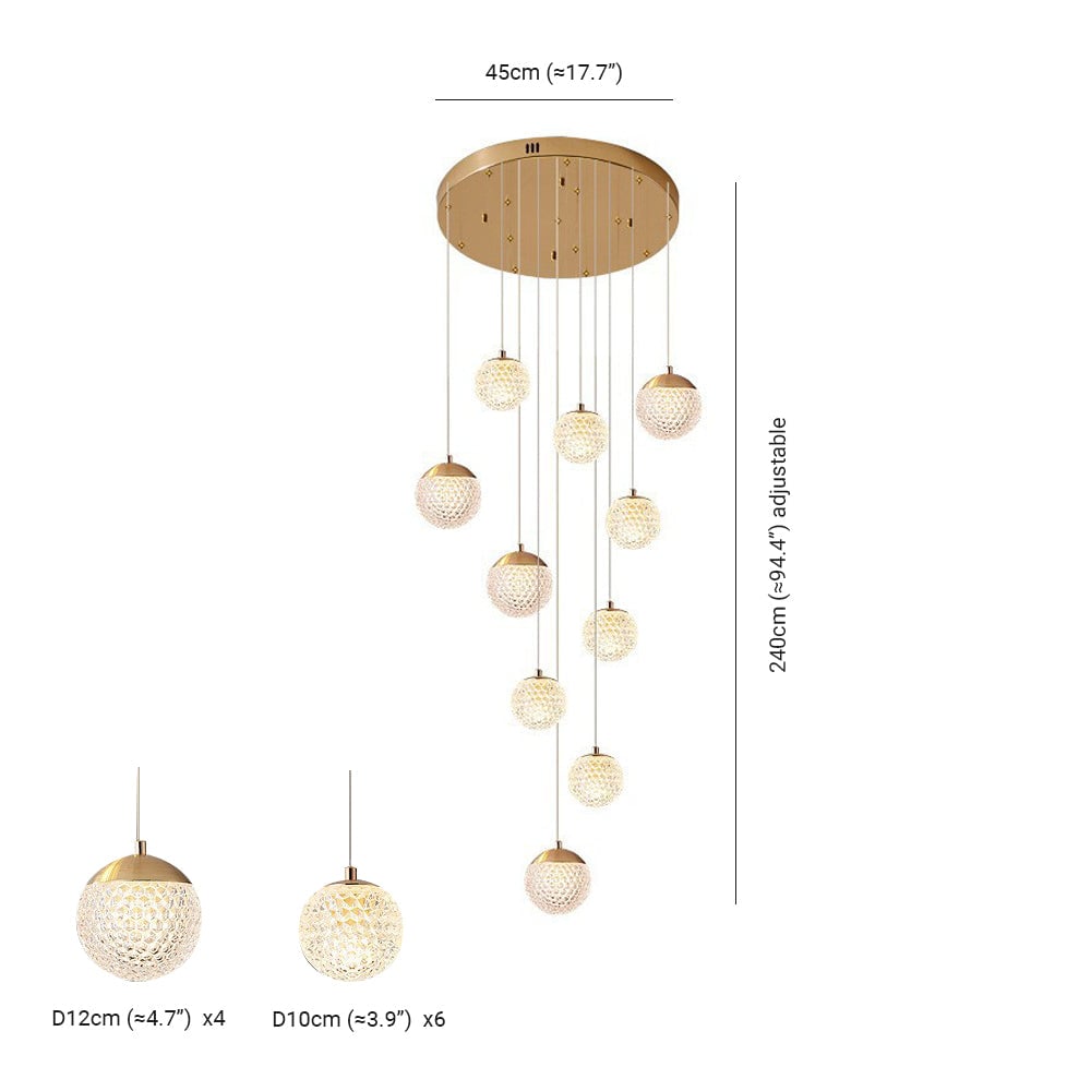 Jibril Multi Staircase Modern Art Deco Pendant Light, Gold - Lumpaz