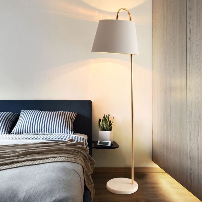 Eryn Modern Arch Cylinder Metal Fabric Floor Lamp, Black/White - Lumpaz