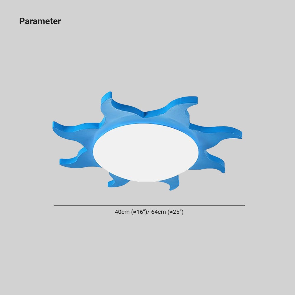 Freja Modern Sun Round Flush Mount Ceiling Light, Red/Yellow/Blue/Green, Bedroom - Lumpaz