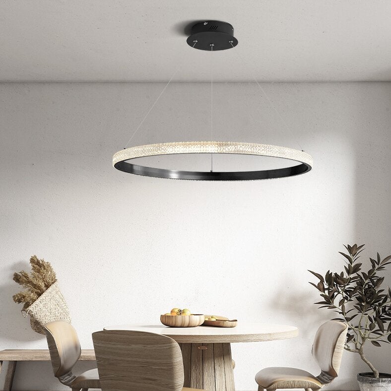 Kirsten Modern Ring Metal/Arcylic LED Pendant Light, Black/Gold - Lumpaz