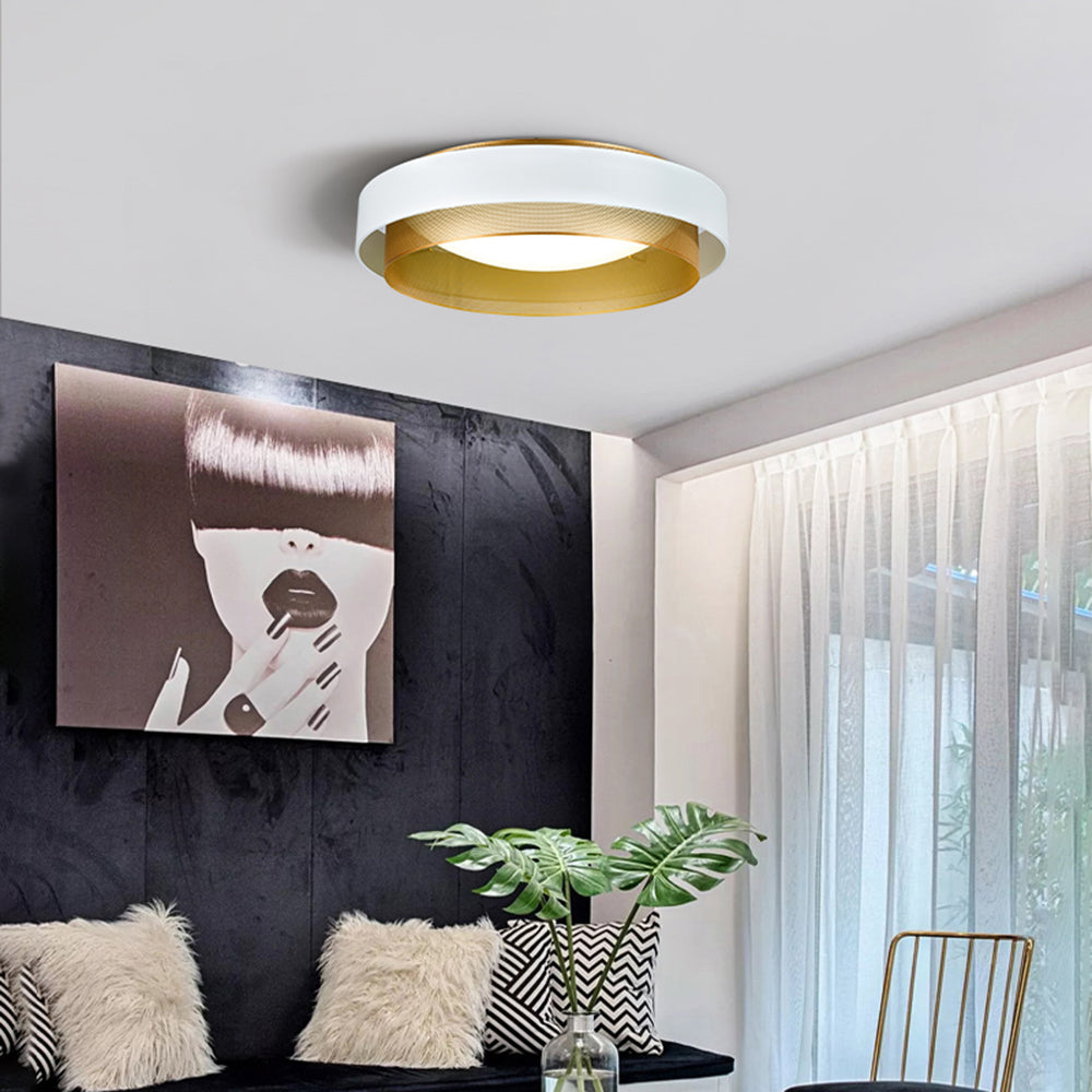 Quinn Modern Ring Metal/Acrylic Flush Mount Ceiling Light, White/Black - Lumpaz