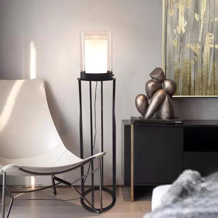 Eryn Simple Black Cylinder Floor Lamp, Metal & Glass - Lumpaz