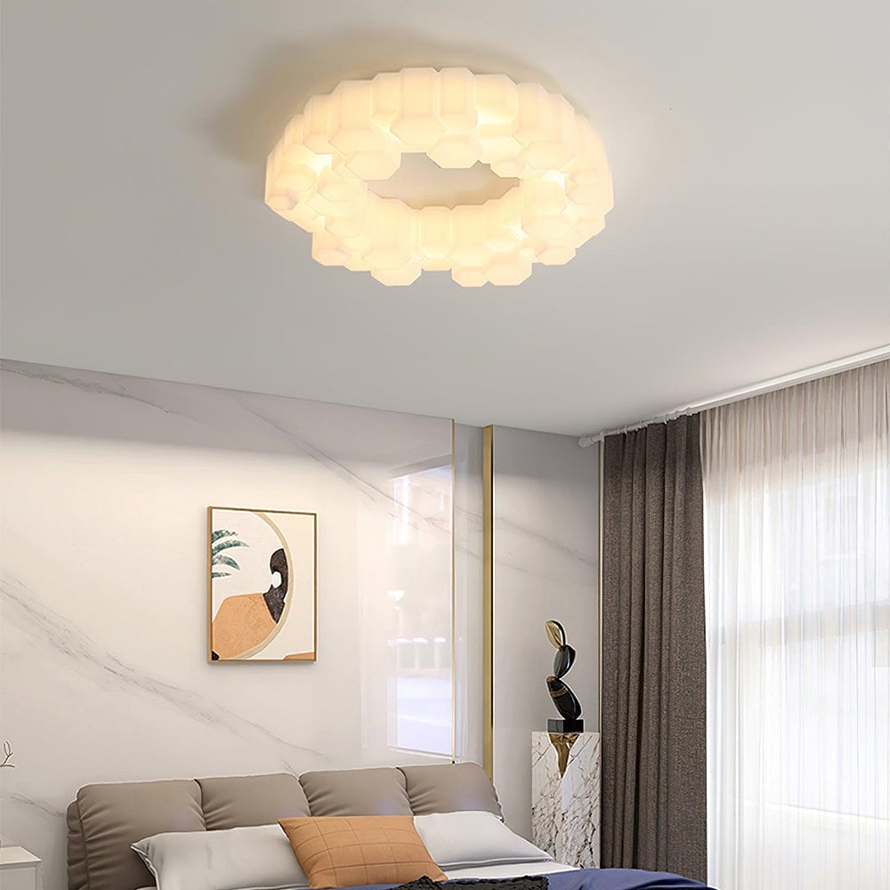Quinn Honeycomb Metal/Acrylic Flush Mount Ceiling Light, White - Lumpaz