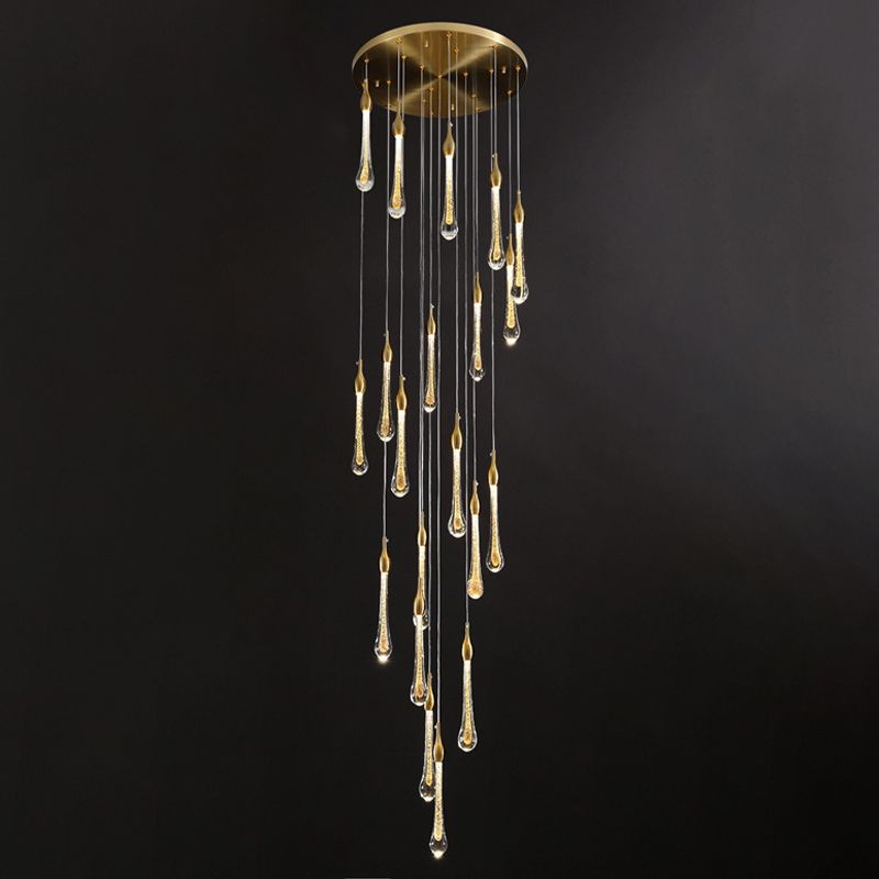 Hailie Modern Teardrop Metal Crystal Chandelier Gold Corridor - Lumpaz