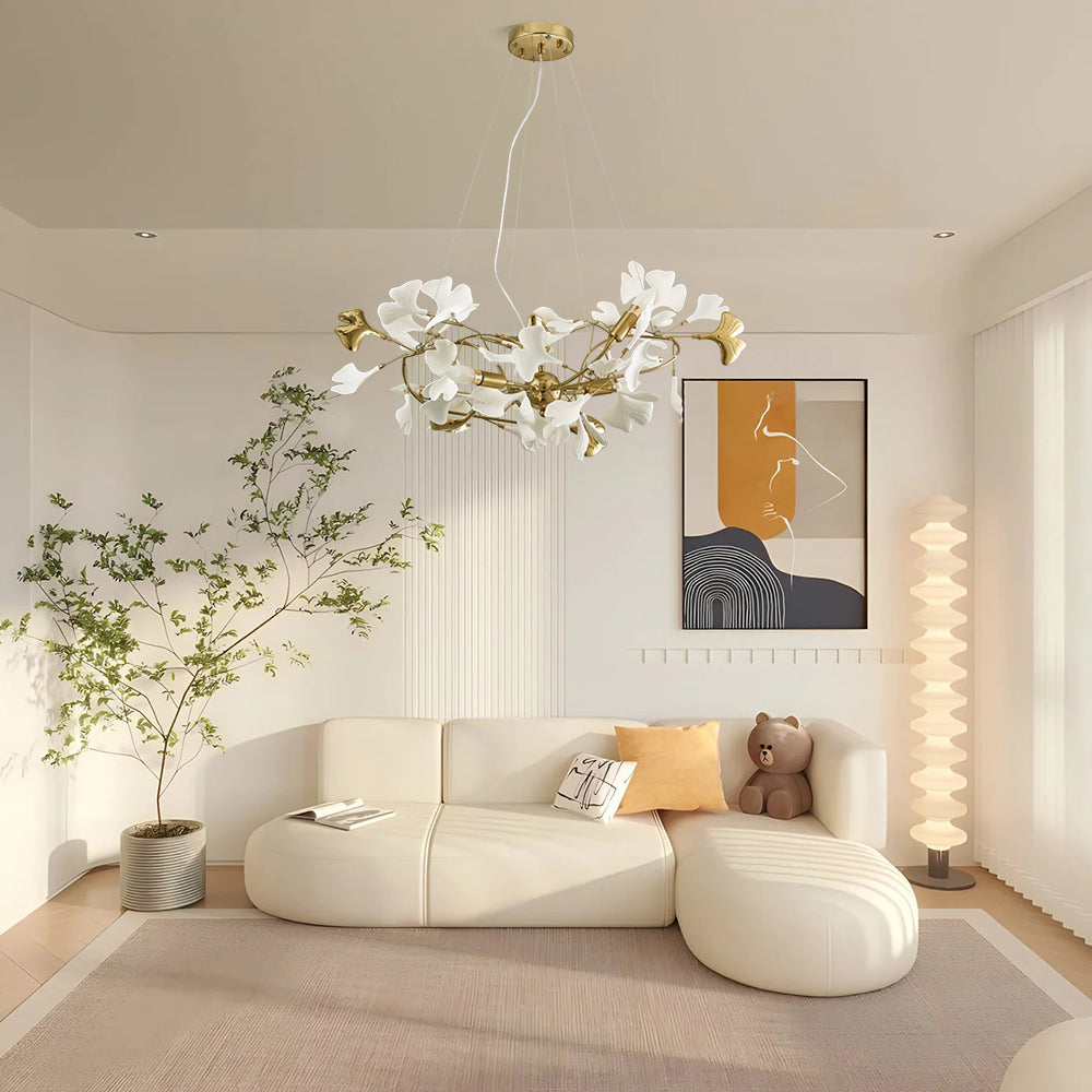 Olivia Gildglow Luxury Ceramic Chandelier Large Foyer Gingko Leaf Living Room - Lumpaz
