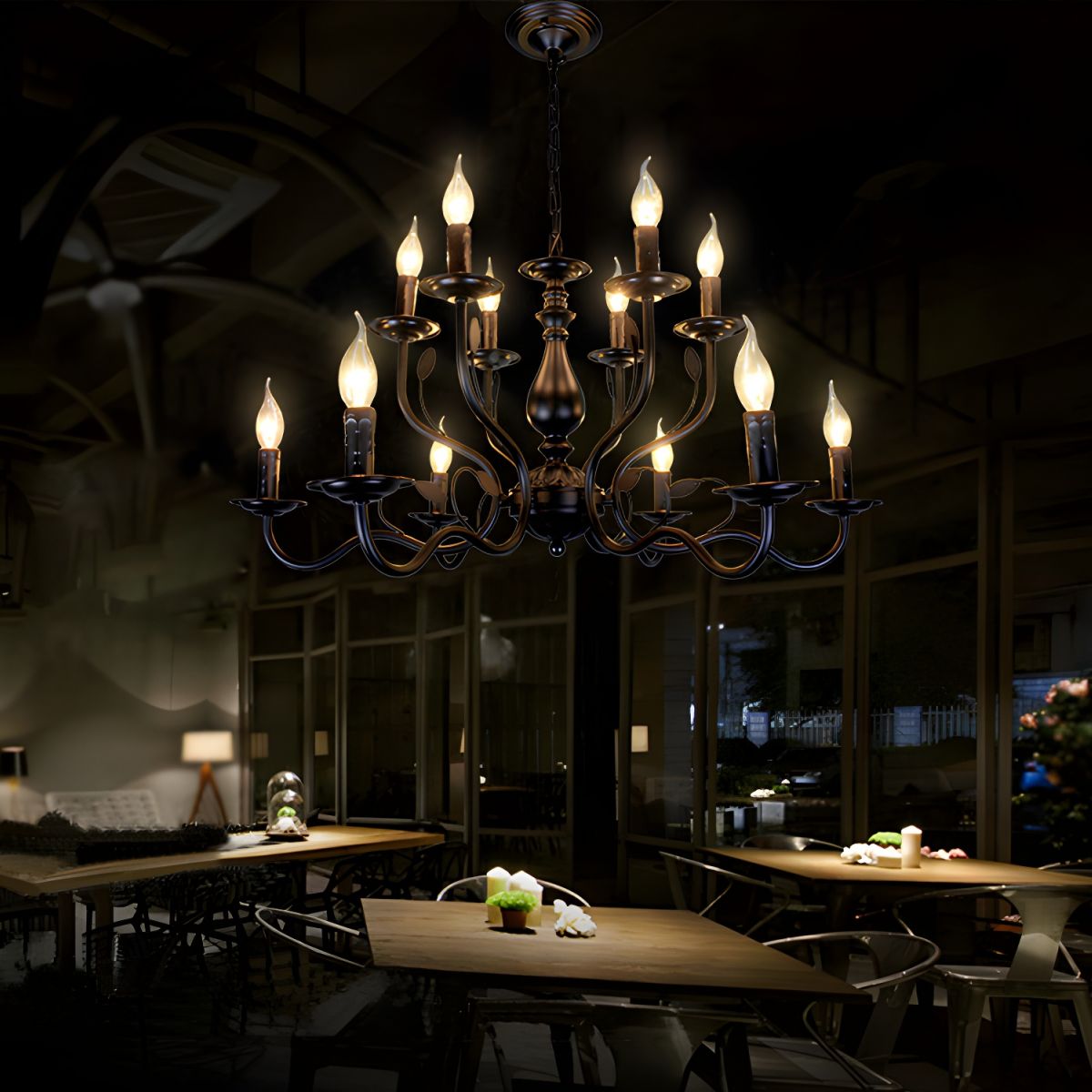 Silva Transitional Candle Chain Chandelier, Black - Lumpaz