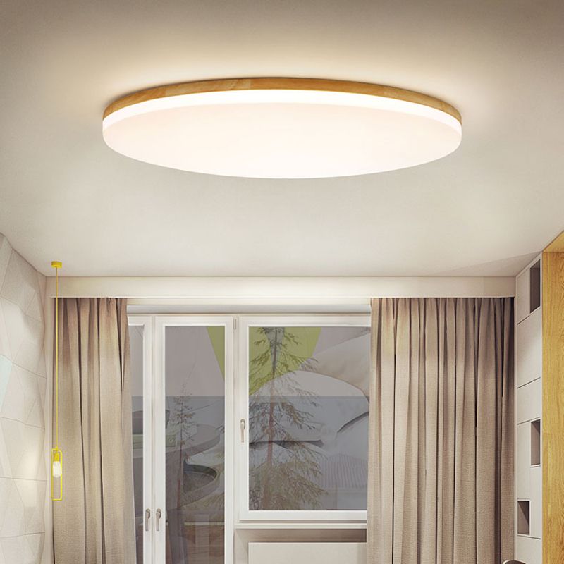 Ozawa Minimalist Wood Round Flush Mount Ceiling Light Bedroom - Lumpaz