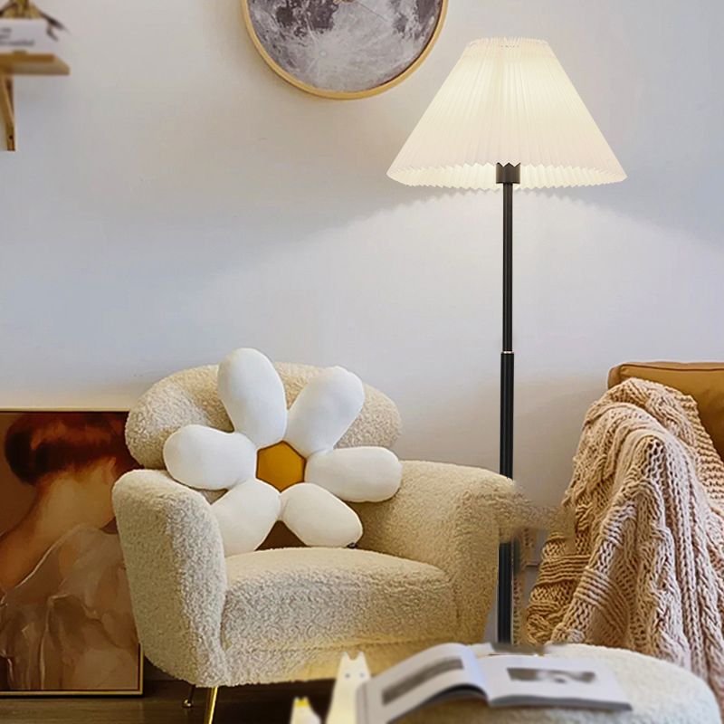 Ozawa Modern Pleated Metal Fabric Floor Lamp, White/Green/Apricot - Lumpaz