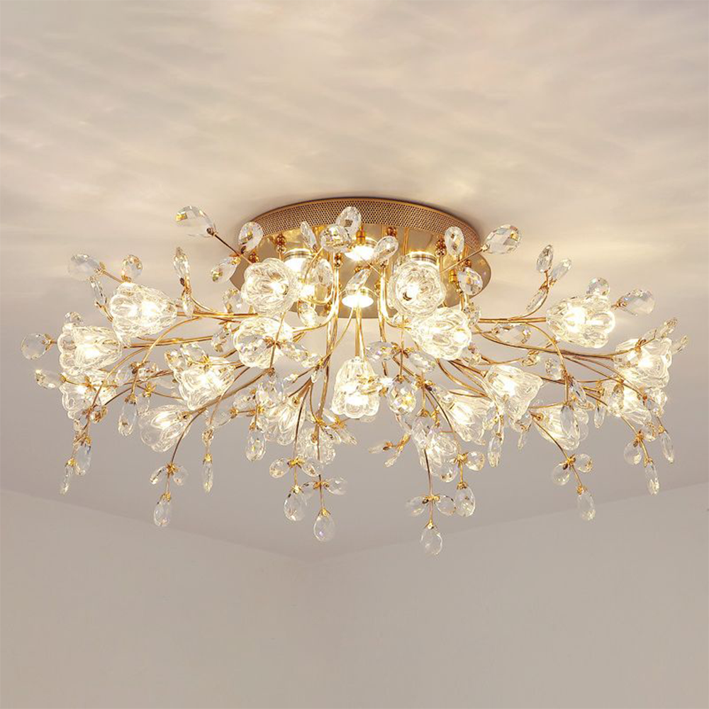 Lili Art Deco Elegant Flower Flush Mount Ceiling Lights, Gold - Lumpaz