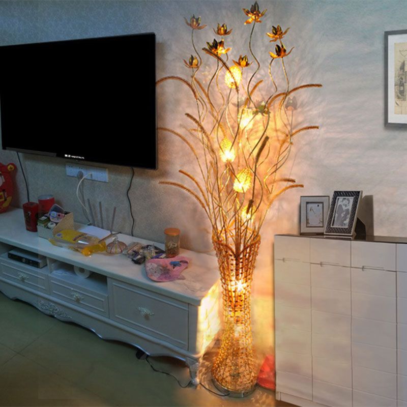 Bella Art Deco Vase Gold Metal Floor Lamp Living Room - Lumpaz