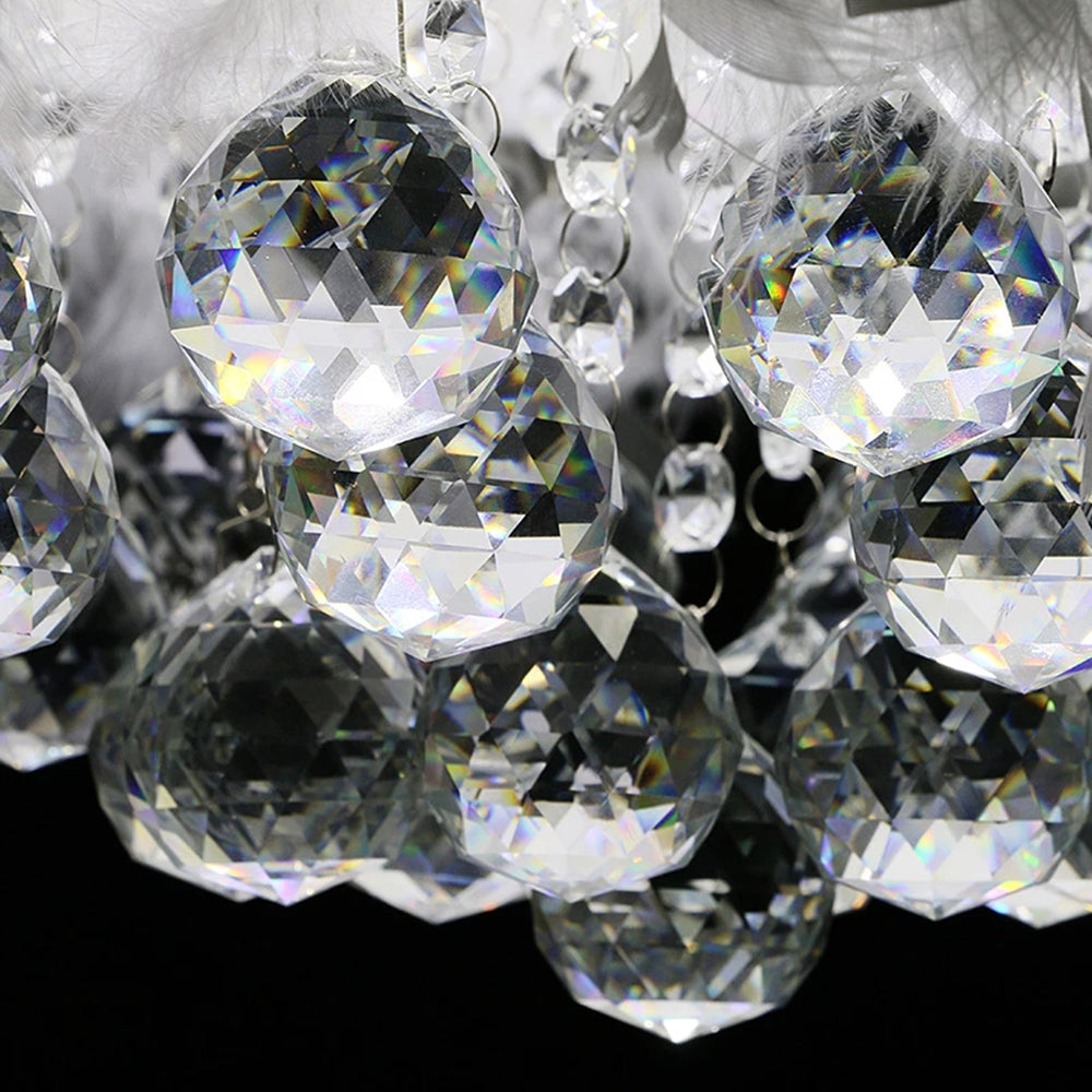 O'Moore Modern Luxury Round Chandelier, Feather/Crystal, White - Lumpaz